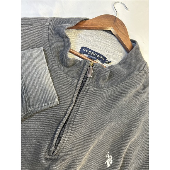 U.S Polo ASSN Quarter Zip Sweater Gray Long Sleeve Men's XLT Tall - Picture 1 of 8